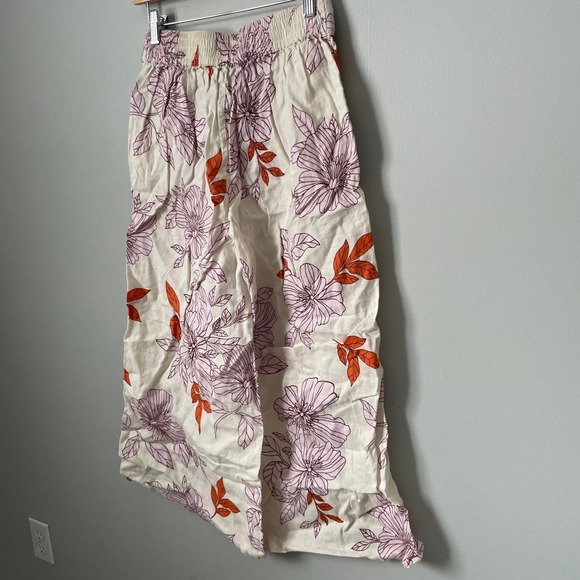 RACHEL Rachel Roy Floral Wide Leg Pants Cream Orange 100% Linen Women's Small - Picture 4 of 8